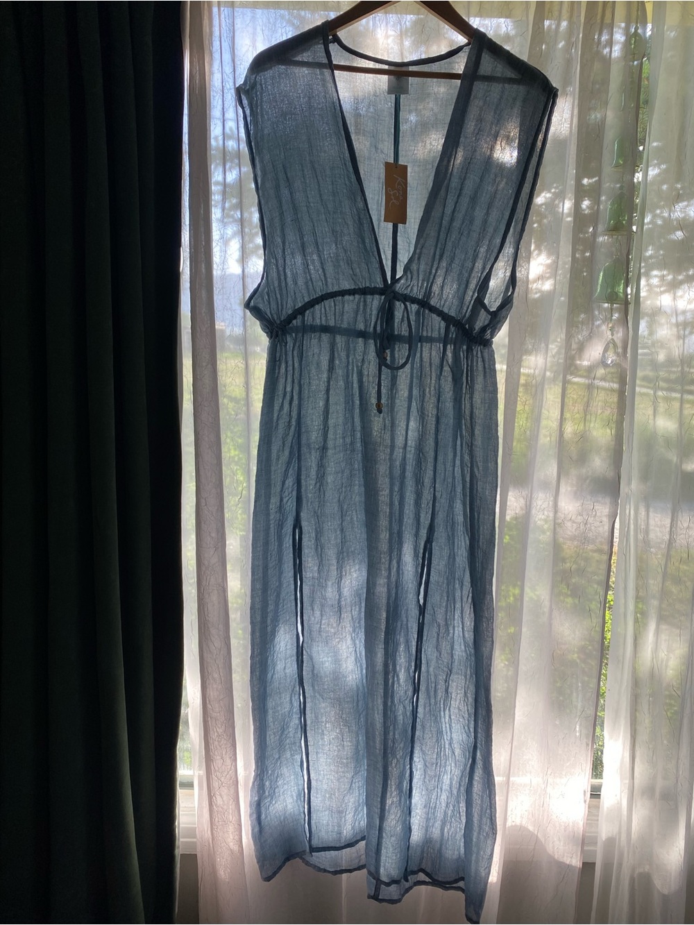 NWT Kona Sol Gauze V-Neck Swimsuit Cover-Up Dress Blue Size L